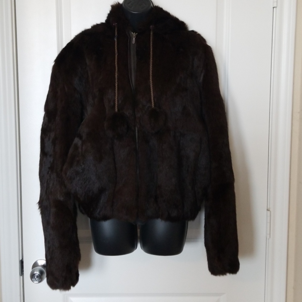 ❄🌬Genuine Rabbit Fur Brown Jacket with Hood❄